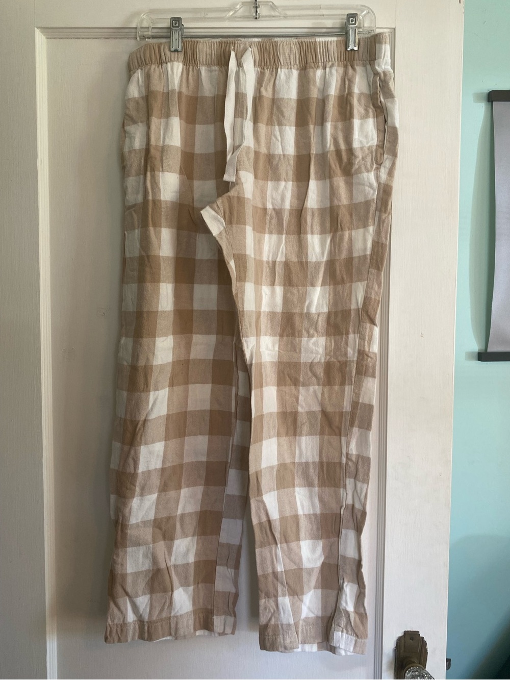 Women’s Beige and White Check Lounge Pants with Pockets